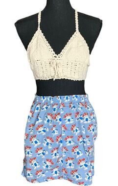 Hawaiian Punch Mini Skirt MEDIUM Upcycled One of A Kind Fun Retro 80s Blue